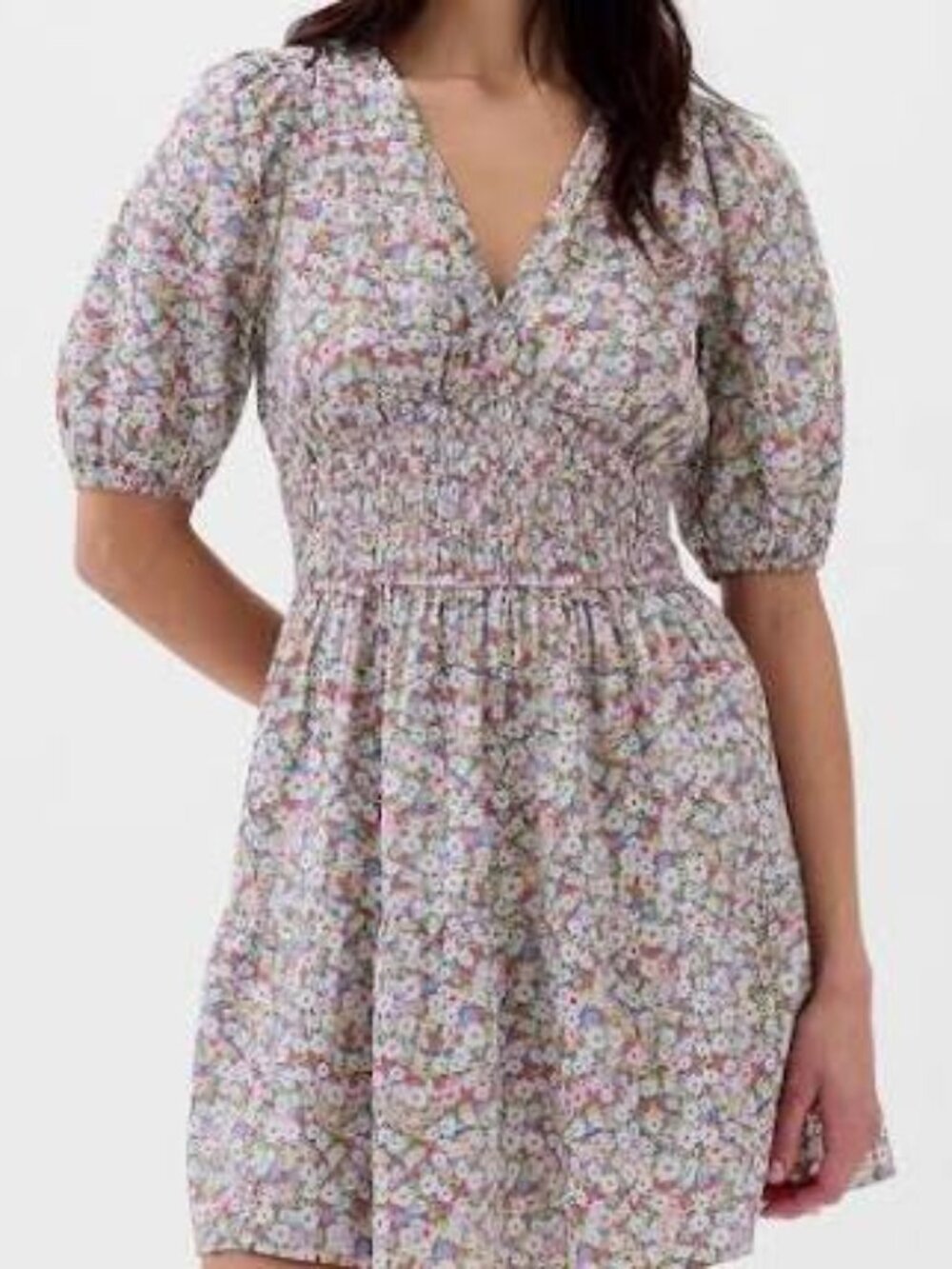 Gap Multicolor Ditsy Floral Puff Sleeve Smocked Mini Dress - XXS